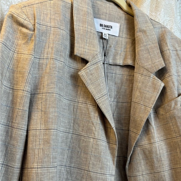 NWT BB Dakota Plaid Me At Hello Oversized Crop Linen Blazer - Picture 6 of 6